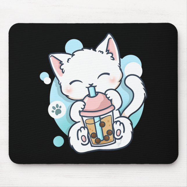 Cat Boba Tea Bubble Tea Kawaii Anime Japanese Neko Mouse Pad (Front)