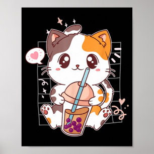 Cat Boba Tea Bubble Tea Kawaii Anime Japanese Neko Poster