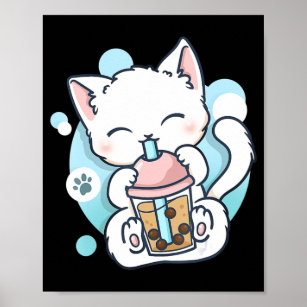 Cat Boba Tea Bubble Tea Kawaii Anime Japanese Neko Poster