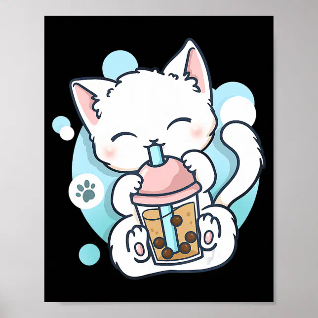 Cat Boba Tea Bubble Tea Kawaii Anime Japanese Neko Poster | Zazzle