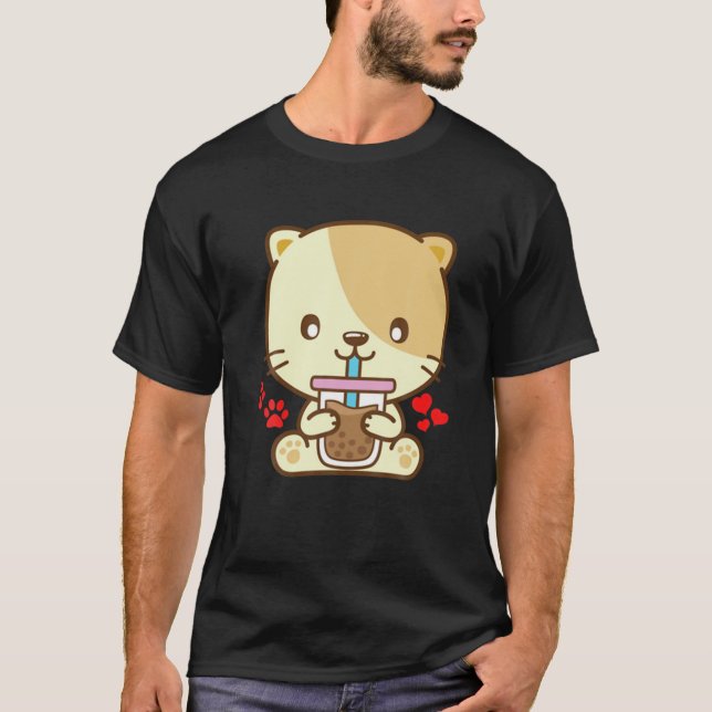 Cat Boba Tea Bubble Tea Kawaii Anime Japanese Neko T-Shirt (Front)