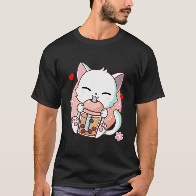 Cat Boba Tea Bubble Tea Kawaii Anime Japanese Neko T-Shirt (Front)