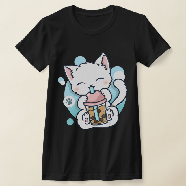 Cat Boba Tea Bubble Tea Kawaii Anime Japanese Neko T-Shirt (Laydown)