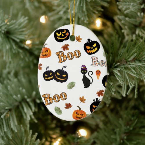 Cat Boo Halloween Ceramic Ornament