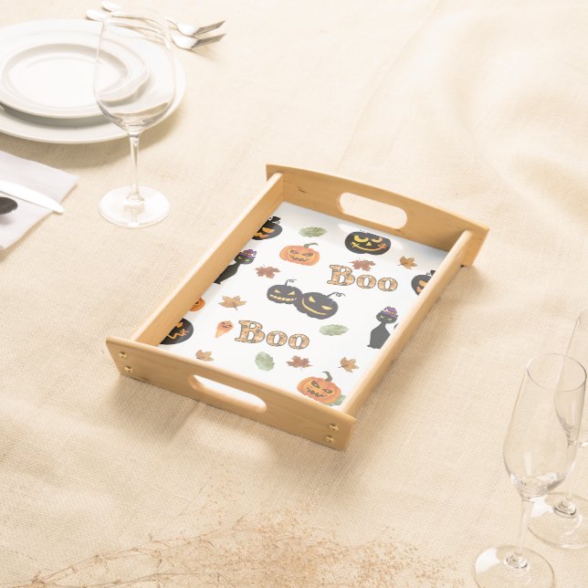 Cat Boo Halloween Serving Tray (Front)