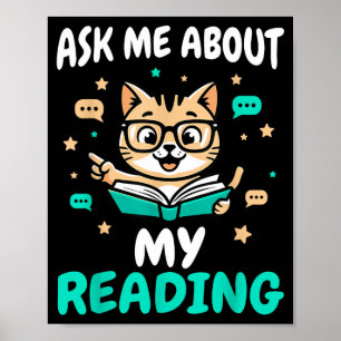 Cat book lover - teacher reading - men women kids poster