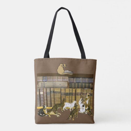 Cat Book Lovers Library Art Tote Bag