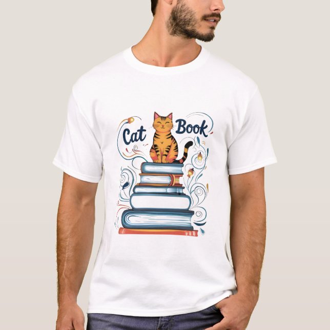 Cat Book T-Shirt – Books & Cats  | Reading Shirt (Front)