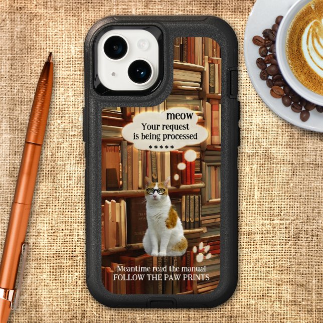 Cat Books Library Funny iPhone 15 Case (Funny library cat personalized phone case - cats and books - funny cats)