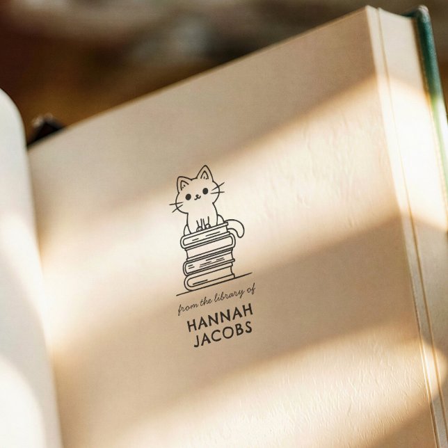 Cat & Books Modern Cute From the Library of Book Rubber Stamp (Creator Uploaded)