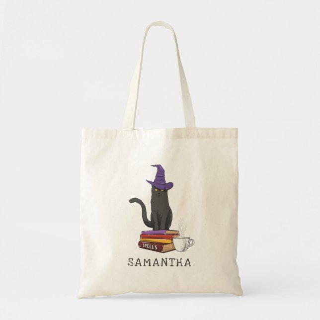 Cat Books Potion and Spells Halloween Personalized Tote Bag (Front)