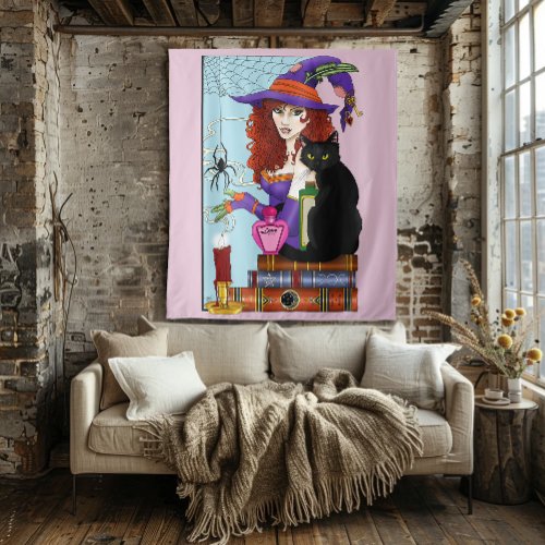 Cat Books Witch Potions Tapestry