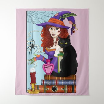 Cat Books Witch Potions Tapestry by tigressdragon at Zazzle