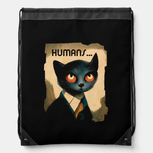 Cat Bored By Humans  Art For Cat Lover Drawstring Bag