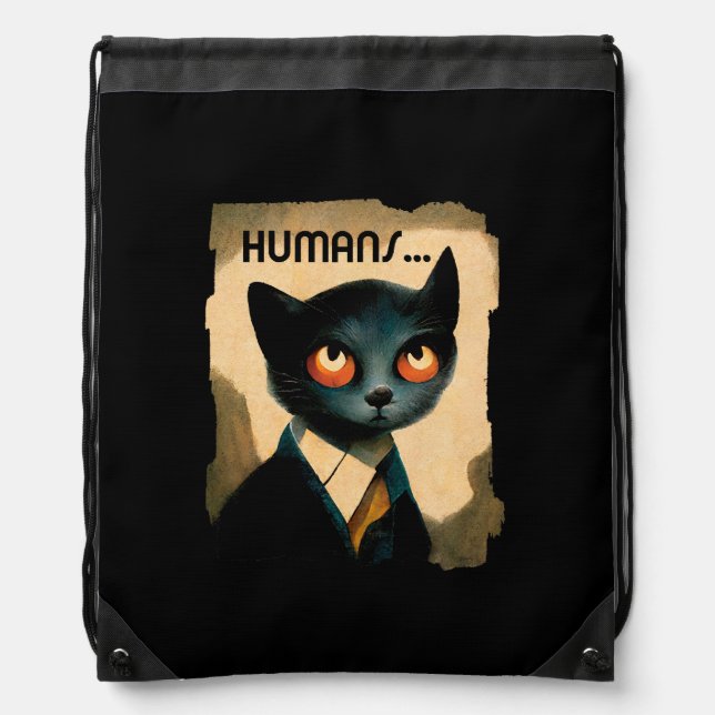 Cat Bored By Humans | Art For Cat Lover Drawstring Bag (Front)