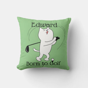 Cat Born to Golf Throw Pillow