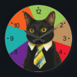 Cat-boss in tie large clock<br><div class="desc">cat cats puppy animal,  kittens pet kitten kitty , meow feline tabby business,  black memes office boss , cute funny  tie manager,  evil expression career director , serious work angry beautiful , beauty cat cats puppy,  animal kittens pet kitten , kitty meow feline tabby</div>