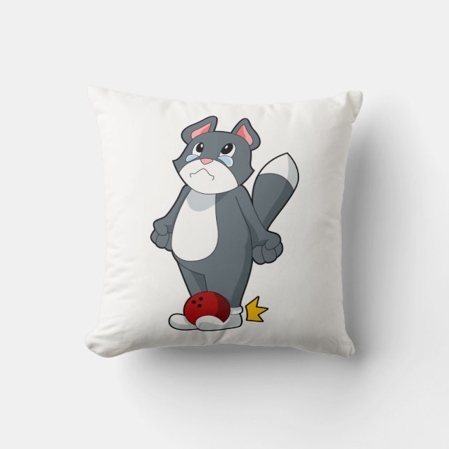 Cat Bowling Bowling ball Throw Pillow (Front)