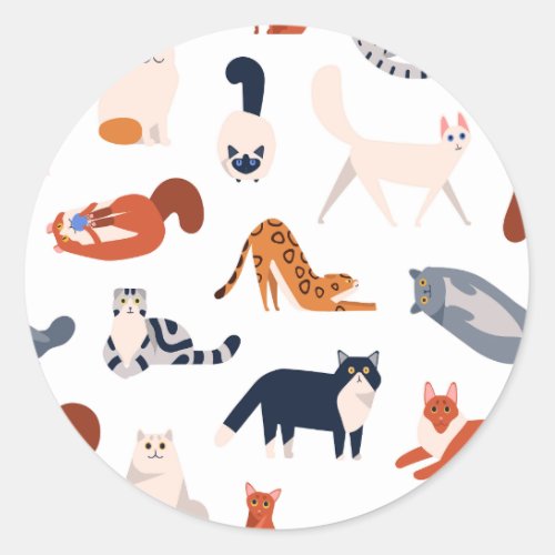 Cat Breeds Pattern Classic Round Sticker