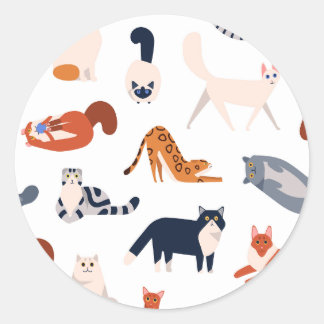 Cat Breeds Pattern Classic Round Sticker