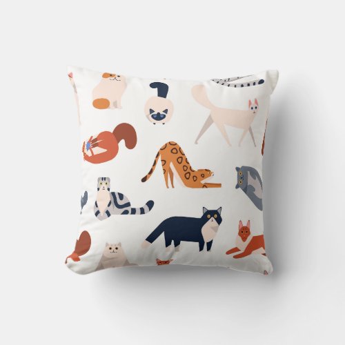 Cat Breeds Pattern Throw Pillow