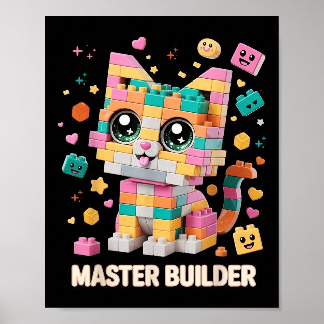 Cat Brick Building Blocks Master Builder Cat Lover Poster (Front)