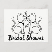 Cat Bridal Shower Invitation Black White Modern