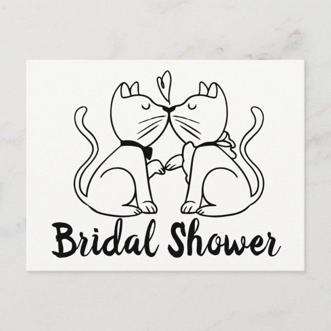 Cat Bridal Shower Invitation Black White Modern Postcard (Front)
