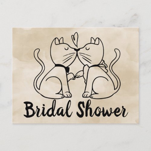 Cat Bridal Shower Invitation Brown Watercolor