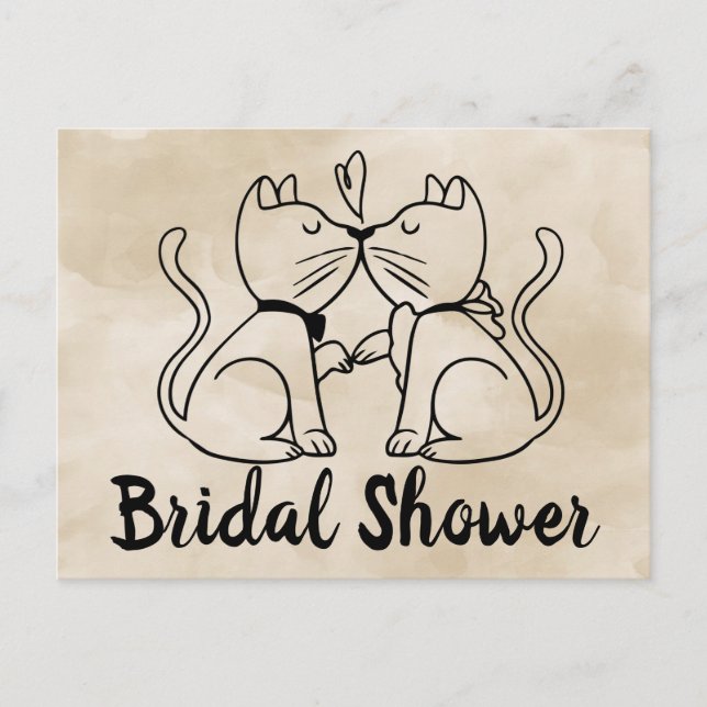 Cat Bridal Shower Invitation Brown Watercolor (Front)
