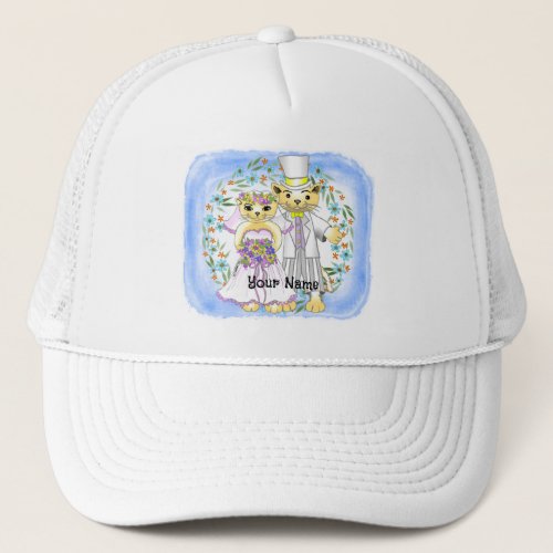 Cat Bride and Groom custom name hat