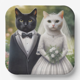 Cat Bride and Groom Paper Plates