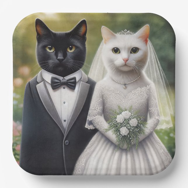 Cat Bride and Groom Paper Plates (Front)