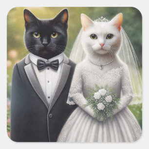 Cat Bride and Groom Square Sticker
