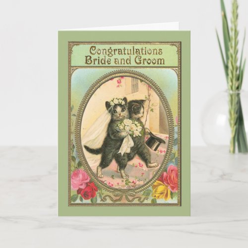  Cat Bride and Groom Wedding Day Congratulations Card