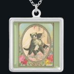 Cat Bride and Groom Wedding Day Silver Plated Necklace<br><div class="desc">Victorian and retro images properly licensed.</div>