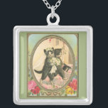 Cat Bride and Groom Wedding Day Silver Plated Necklace<br><div class="desc">Victorian and retro images properly licensed.</div>