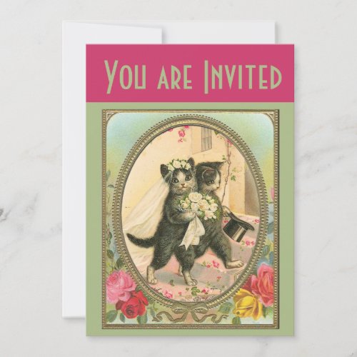 Cat Bride and Groom Wedding Invitation