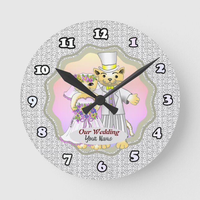 Cat Bride and Groom Wedding  Round Clock (Front)