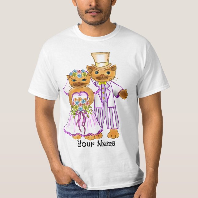 Cat Bride and Groom wedding T-Shirt (Front)