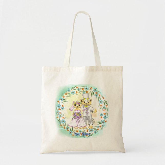 Cat Bride and Groom wedding tote bag (Front)