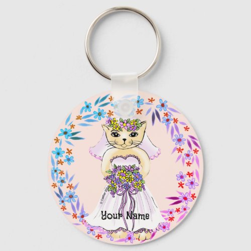 Cat Bride custom name Keychain