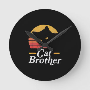 Cat Brother Vintage Style Retro Gift For Cat Lover Round Clock