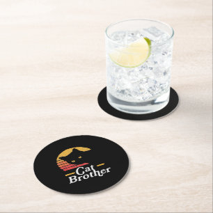 Cat Brother Vintage Style Retro Gift For Cat Lover Round Paper Coaster