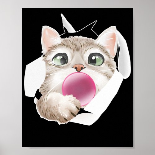 Cat Bubble Gum Cute Feline Poster