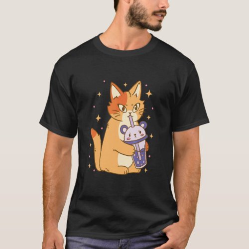 Cat Bubble Tea Cool Retro Fun Weird Bizarre Art T_Shirt