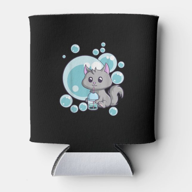 Cat Bubble Tea Gift | Funny Boba Tea Cats Design Can Cooler (Front)