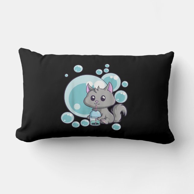Cat Bubble Tea Gift | Funny Boba Tea Cats Design Lumbar Pillow (Front)