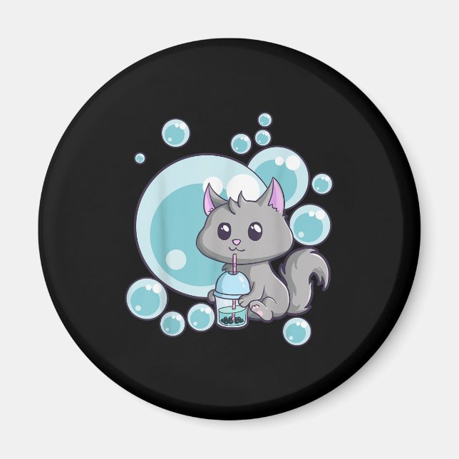 Cat Bubble Tea Gift | Funny Boba Tea Cats Design Magnet (Front)