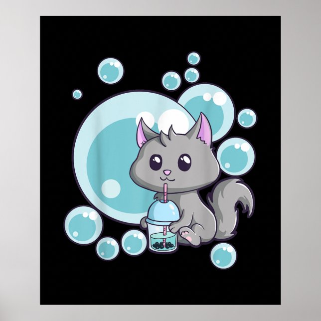 Cat Bubble Tea Gift | Funny Boba Tea Cats Design Poster (Front)